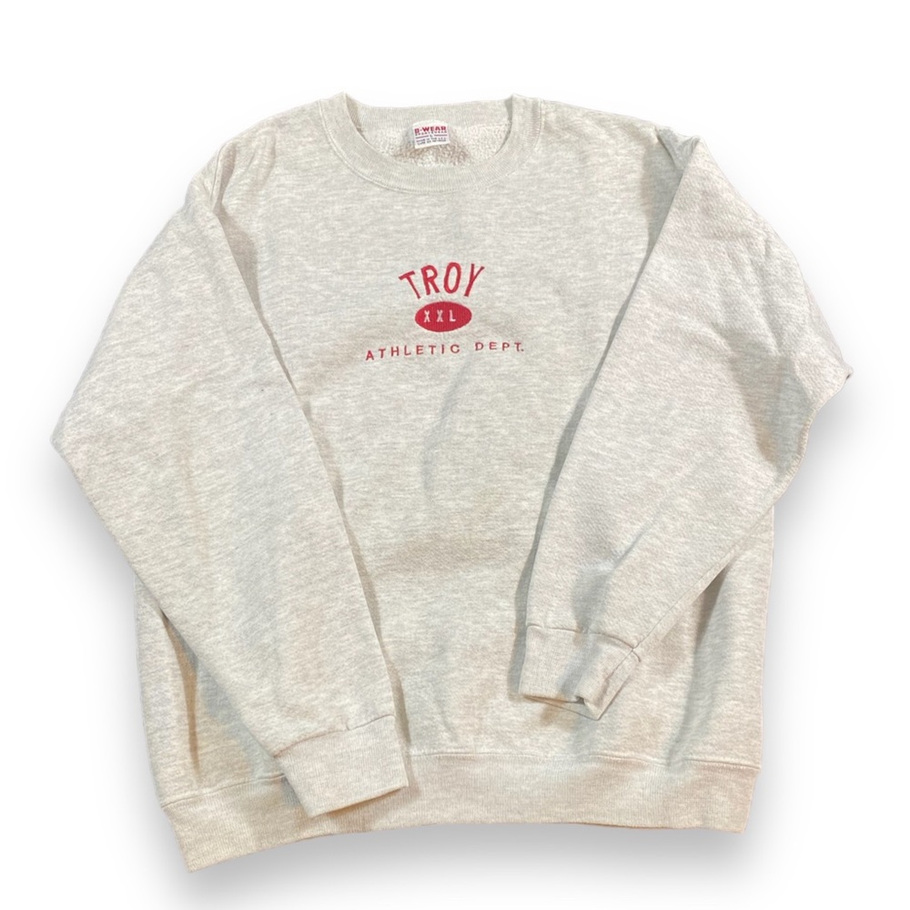 Vintage Troy Athletic Dept Crewneck Grey Red 90s VTG B Wear Large Made in USA